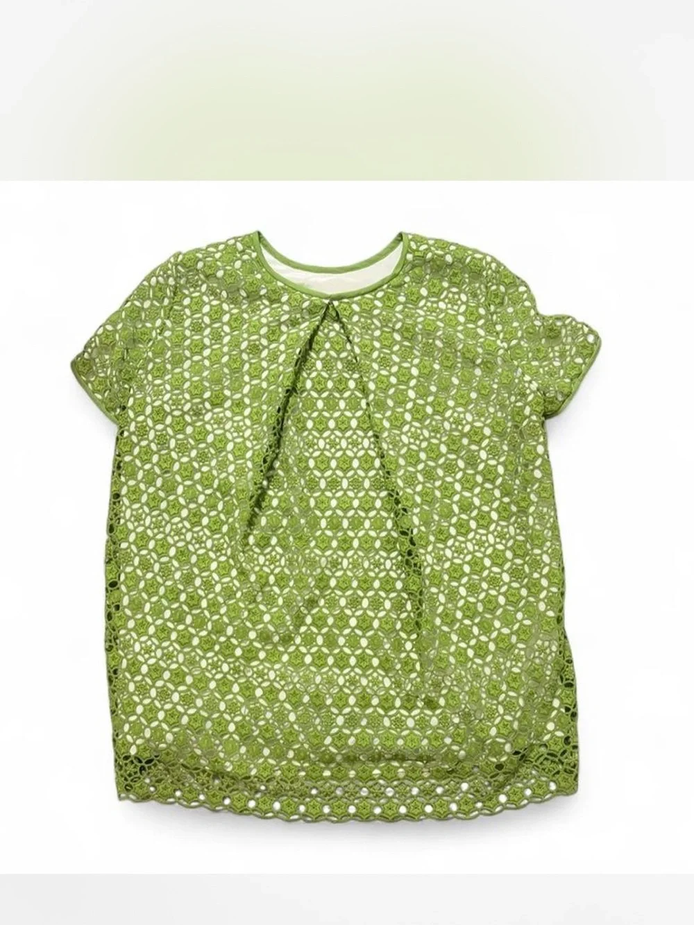 Tory Burch Lace Overlay Green Short Sleeve Blouse